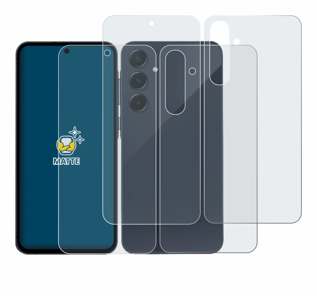 Immagine del dispositivo Samsung Galaxy A55 5G (Fronte+Retro) con un'ampia varietà di protezioni per lo schermo.