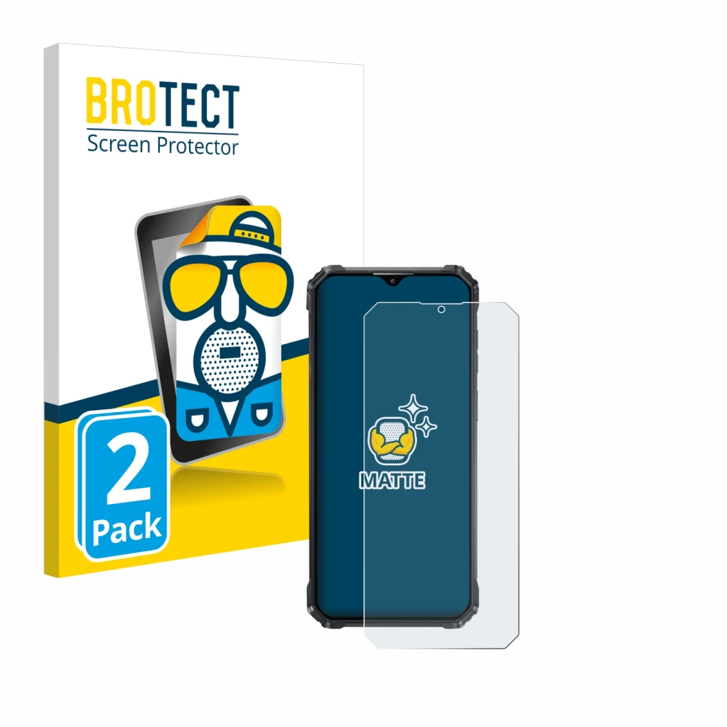 Parte frontale di una confezione del prodotto con il logo del marchio BROTECT. Accanto è raffigurato il dispositivo Oukitel WP