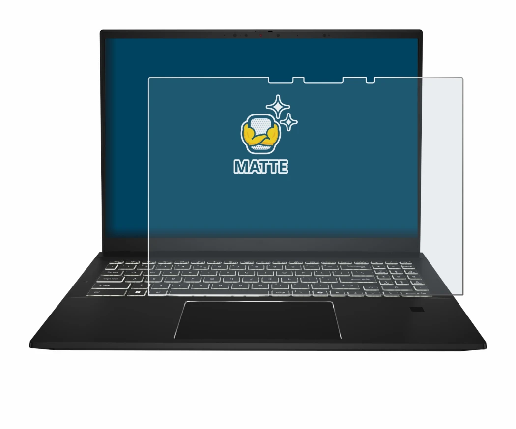 Immagine del dispositivo MSI Summit E16 AI Studio con un'ampia varietà di protezioni per lo schermo.