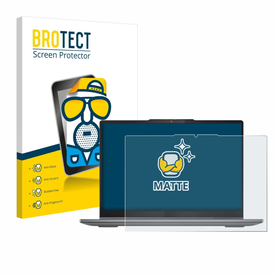 Parte frontale di una confezione del prodotto con il logo del marchio BROTECT. Accanto è raffigurato il dispositivo Lenovo Ide