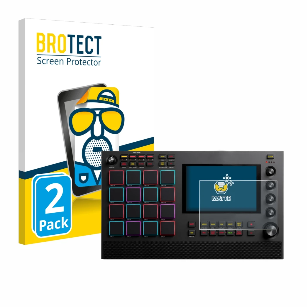 Parte frontale di una confezione del prodotto con il logo del marchio BROTECT. Accanto è raffigurato il dispositivo Akai MPC L