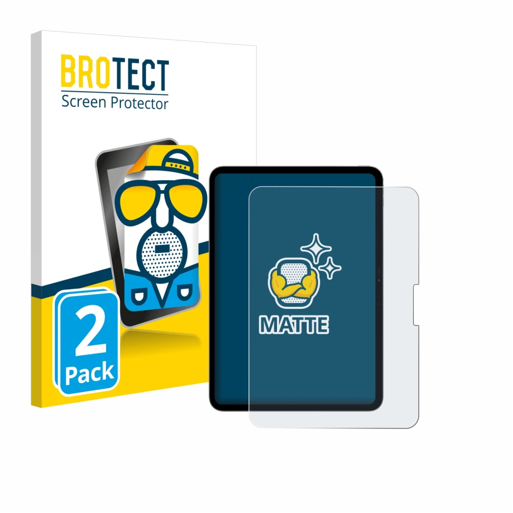 Parte frontale di una confezione del prodotto con il logo del marchio BROTECT. Accanto è raffigurato il dispositivo Apple iPad