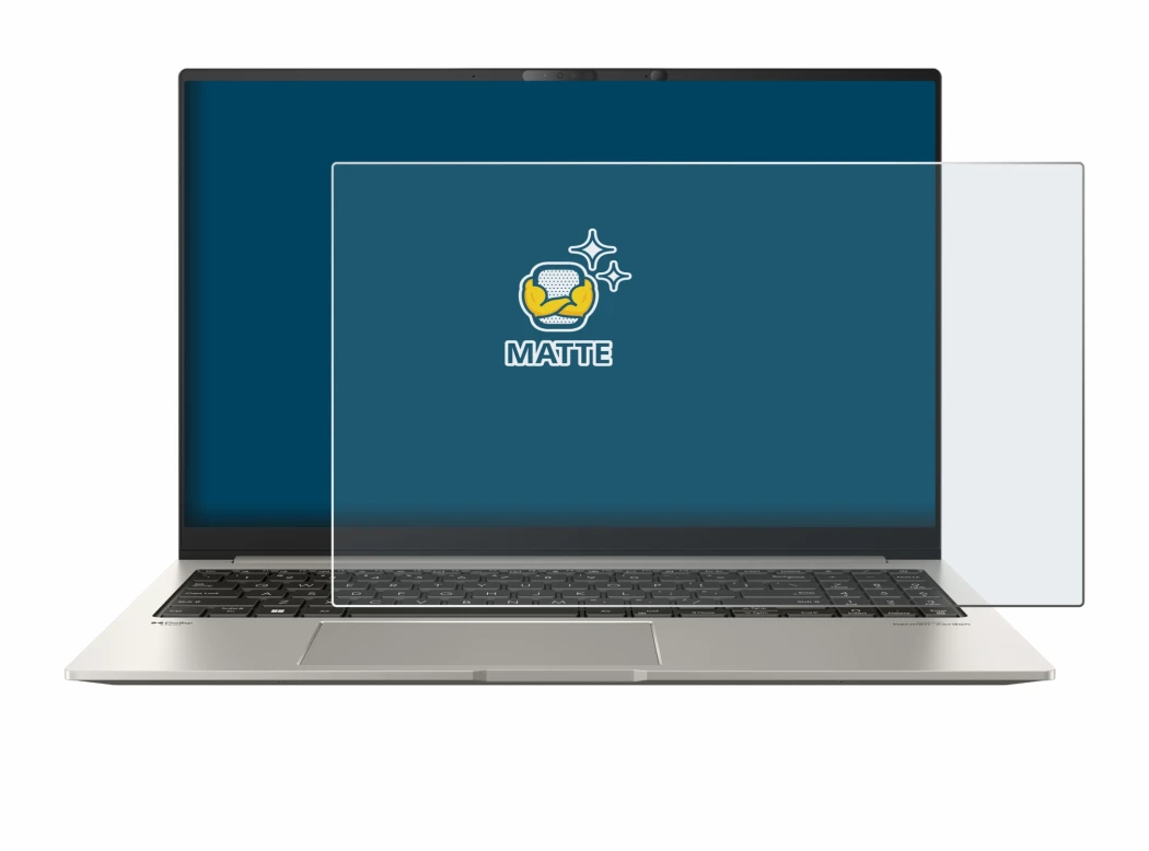 Immagine del dispositivo ASUS ZenBook 15 OLED UM3504 con un'ampia varietà di protezioni per lo schermo.