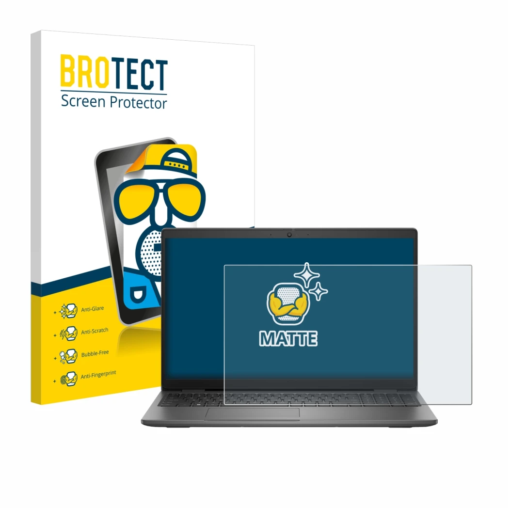 Parte frontale di una confezione del prodotto con il logo del marchio BROTECT. Accanto è raffigurato il dispositivo Dell Latit