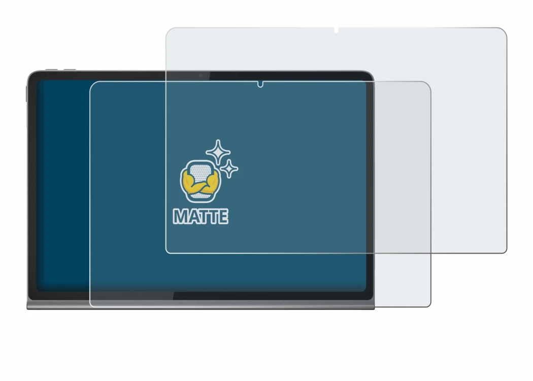 Immagine del dispositivo Lenovo Tab Plus con un'ampia varietà di protezioni per lo schermo.