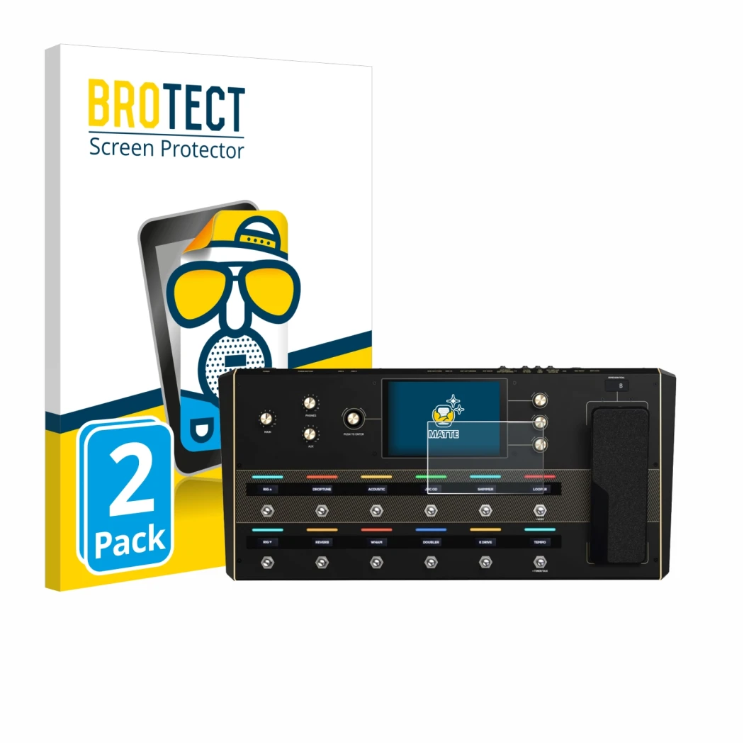 Parte frontale di una confezione del prodotto con il logo del marchio BROTECT. Accanto è raffigurato il dispositivo Headrush P