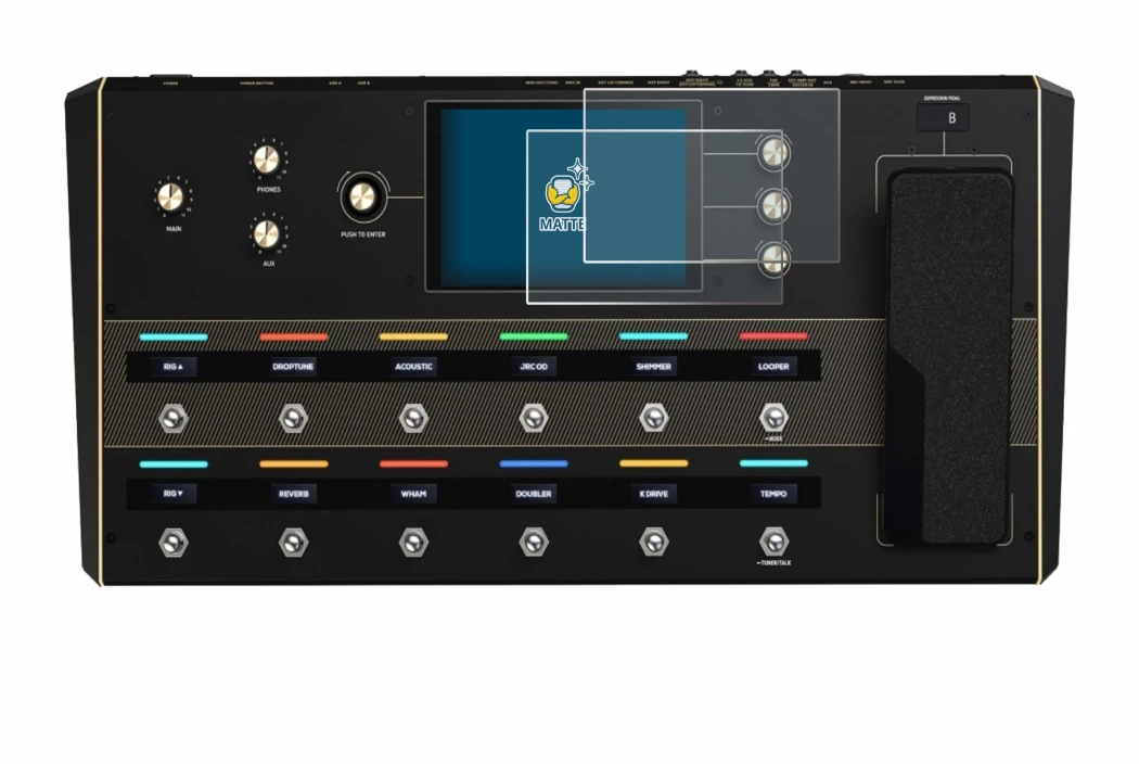 Immagine del dispositivo Headrush Prime con un'ampia varietà di protezioni per lo schermo.