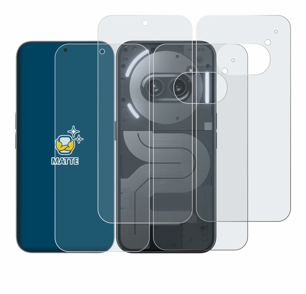 Immagine del dispositivo Nothing Phone (2a) Plus (Fronte+Retro) con un'ampia varietà di protezioni per lo schermo.