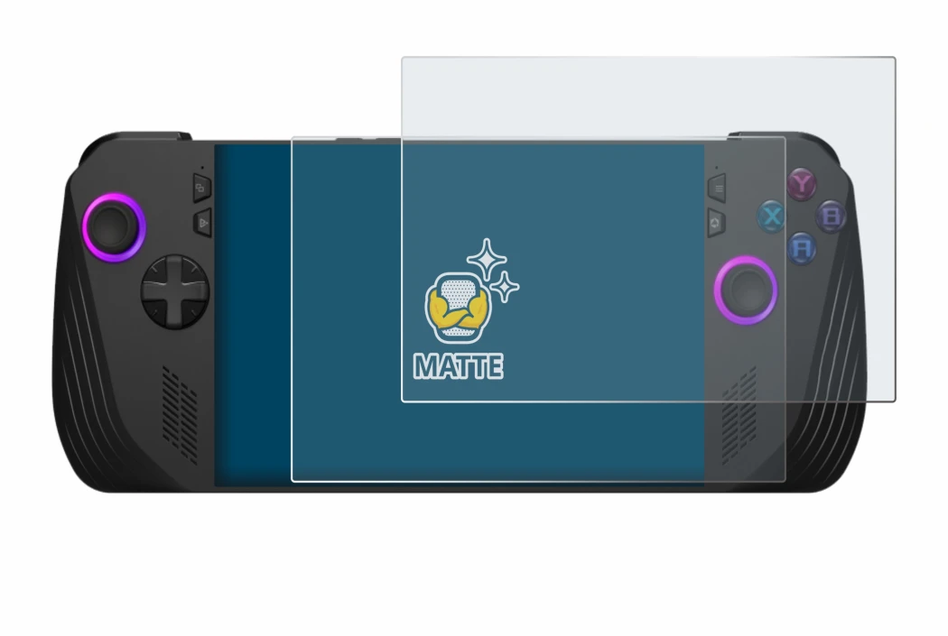 Immagine del dispositivo ASUS ROG Ally X (2024) con un'ampia varietà di protezioni per lo schermo.