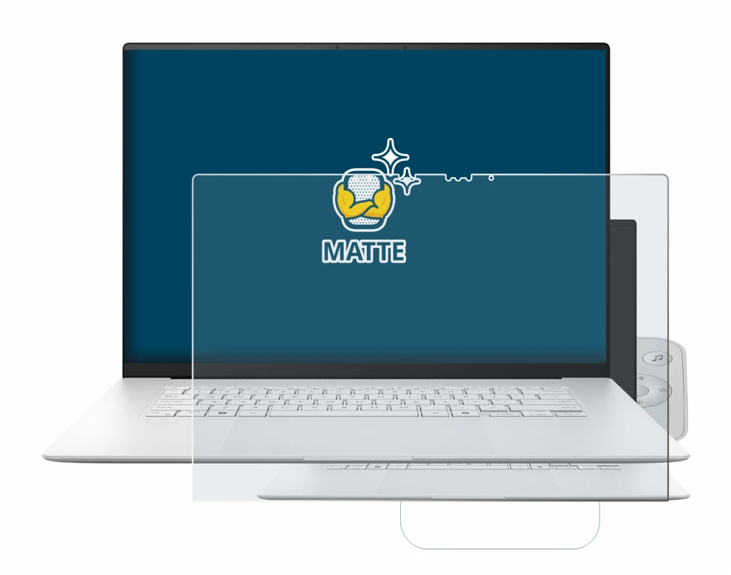 Immagine del dispositivo ASUS ZenBook S 16 con un'ampia varietà di protezioni per lo schermo.