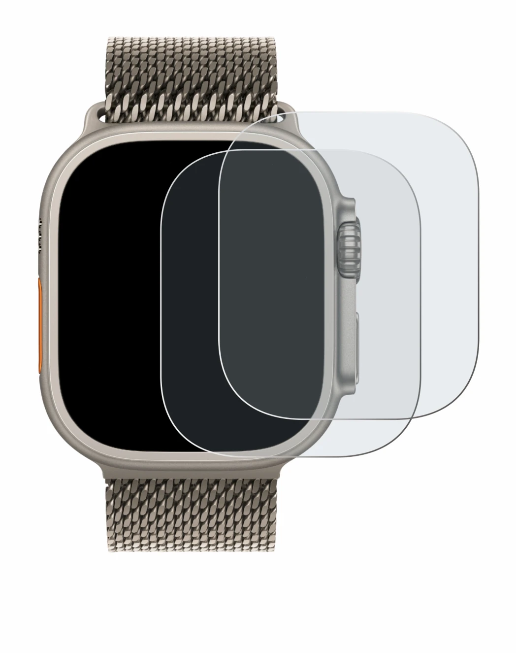 Immagine del dispositivo Apple Watch Ultra 3 con un'ampia varietà di protezioni per lo schermo.
