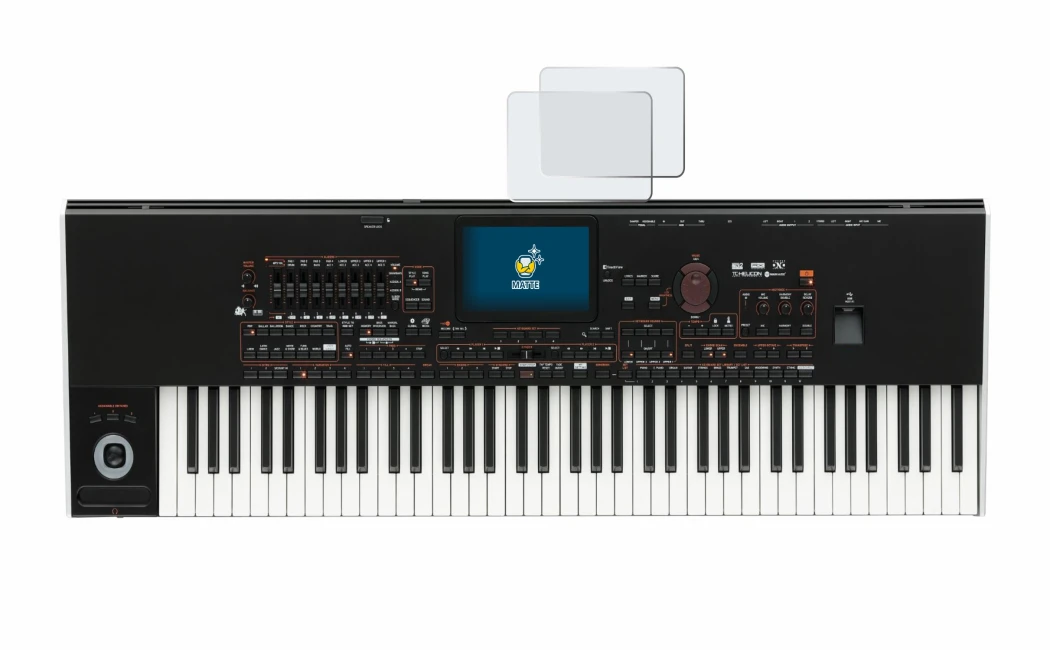 Immagine del dispositivo KORG Pa4x con un'ampia varietà di protezioni per lo schermo.