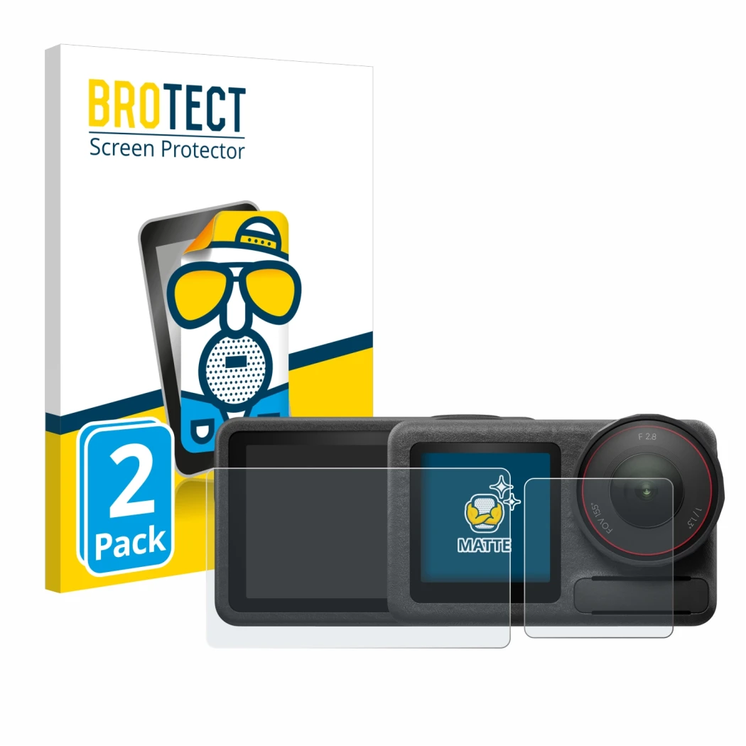Parte frontale di una confezione del prodotto con il logo del marchio BROTECT. Accanto è raffigurato il dispositivo DJI Osmo A
