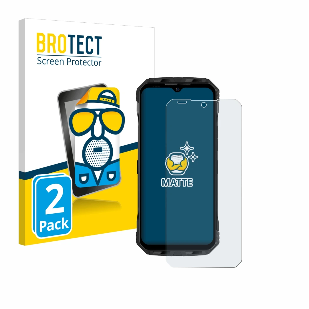 Parte frontale di una confezione del prodotto con il logo del marchio BROTECT. Accanto è raffigurato il dispositivo Doogee V M