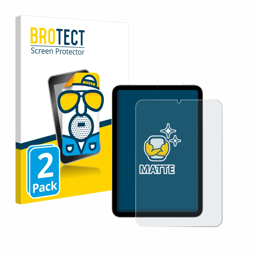 Parte frontale di una confezione del prodotto con il logo del marchio BROTECT. Accanto è raffigurato il dispositivo Apple iPad