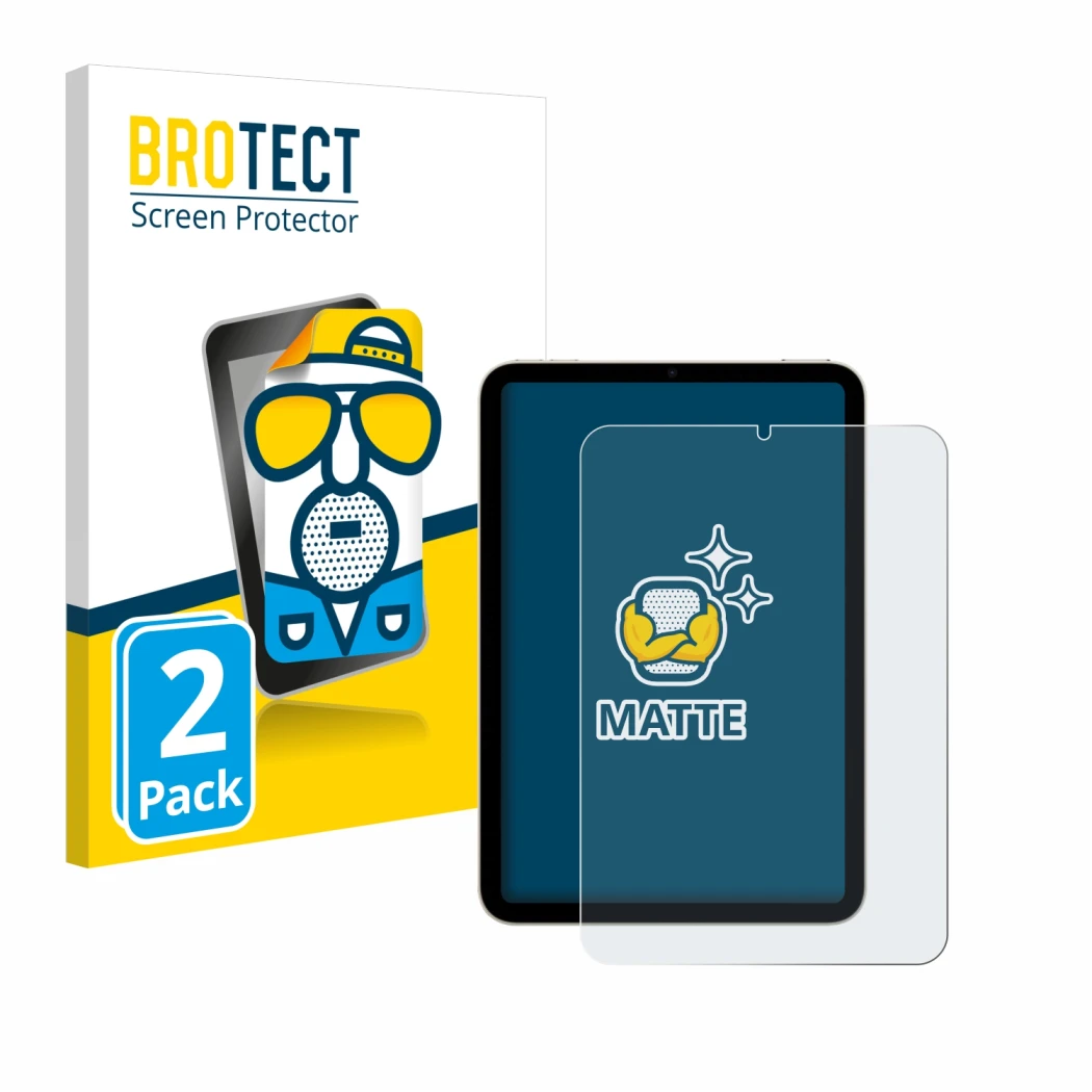 Parte frontale di una confezione del prodotto con il logo del marchio BROTECT. Accanto è raffigurato il dispositivo Apple iPad