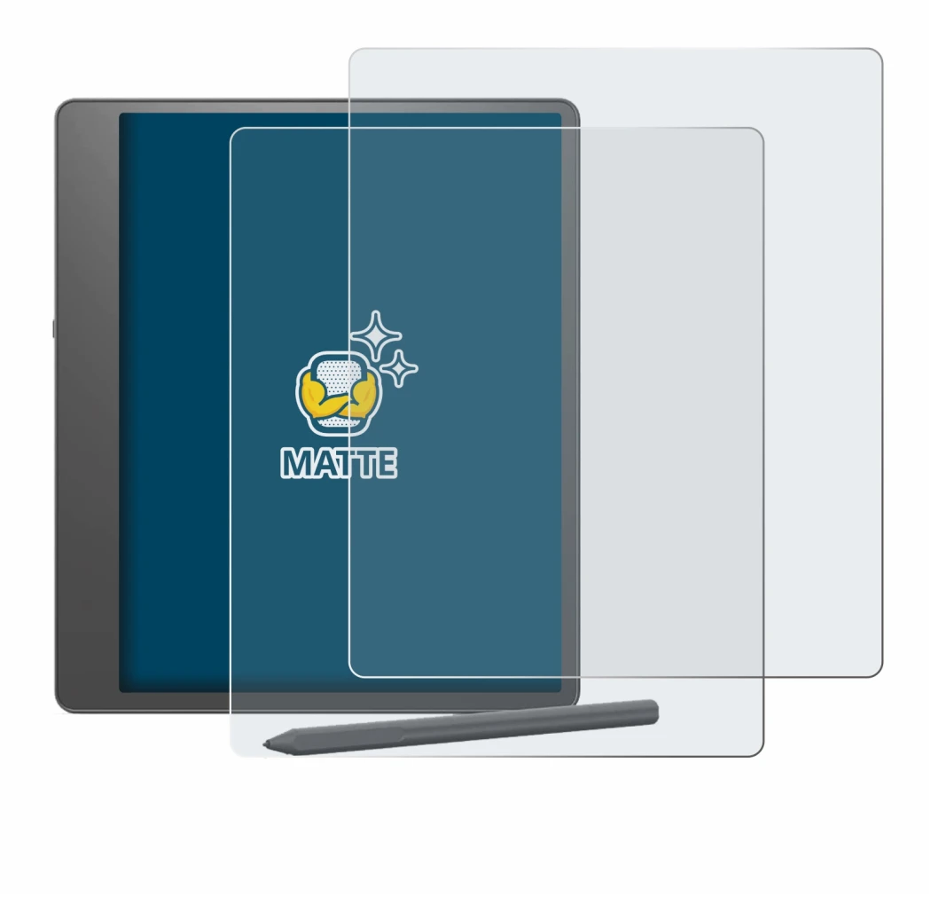 Immagine del dispositivo Amazon Kindle Scribe 2024 con un'ampia varietà di protezioni per lo schermo.