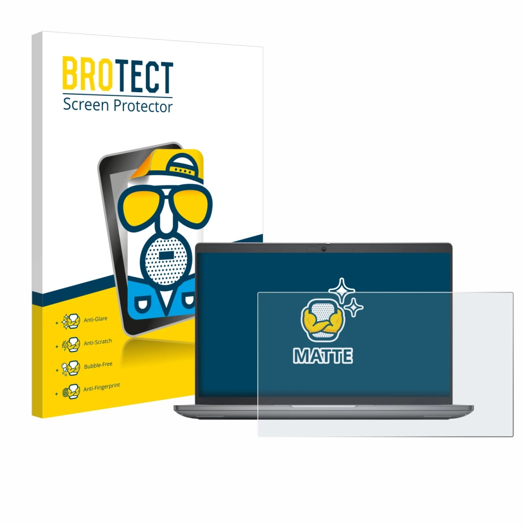 Parte frontale di una confezione del prodotto con il logo del marchio BROTECT. Accanto è raffigurato il dispositivo Dell Latit