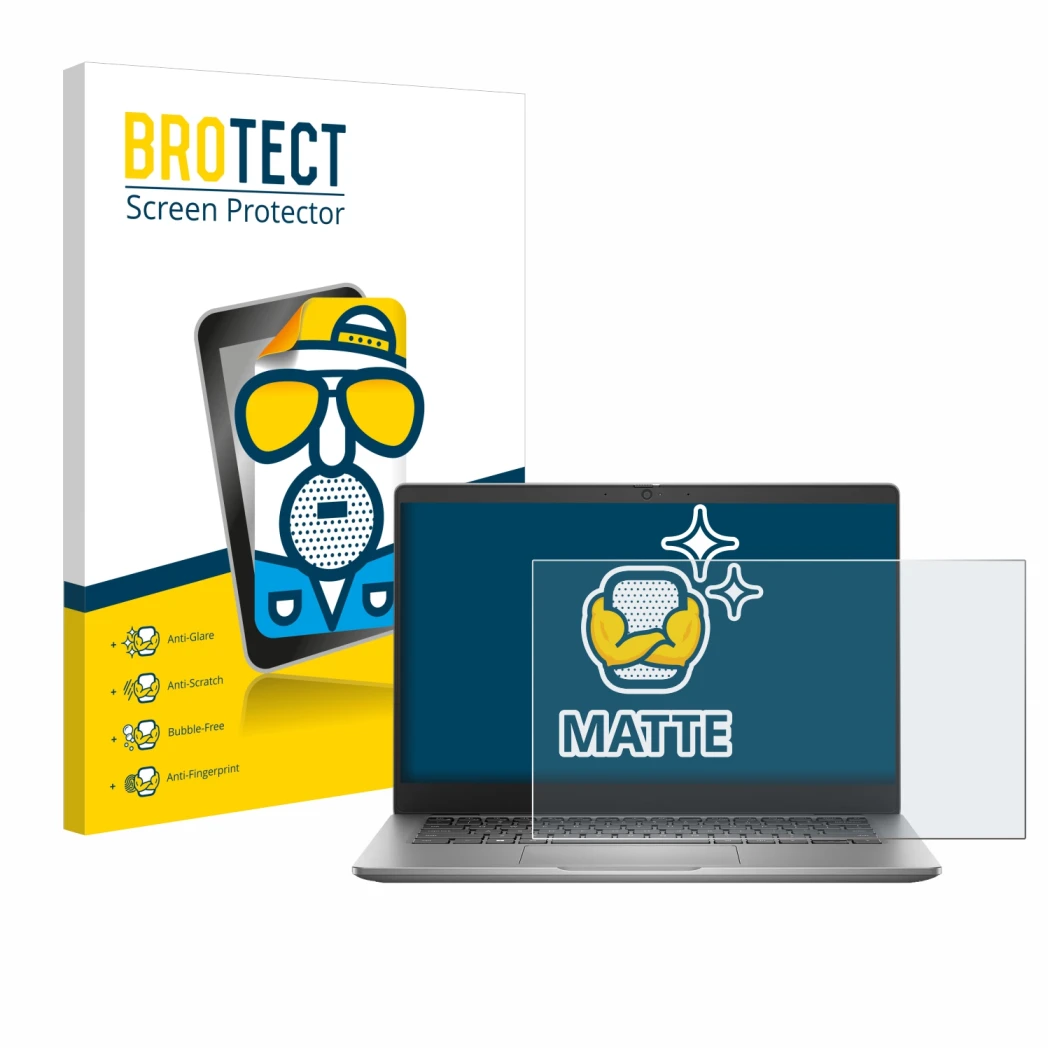 Parte frontale di una confezione del prodotto con il logo del marchio BROTECT. Accanto è raffigurato il dispositivo Dell Latit