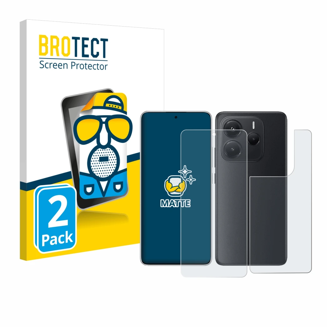 Parte frontale di una confezione del prodotto con il logo del marchio BROTECT. Accanto è raffigurato il dispositivo Xiaomi Red