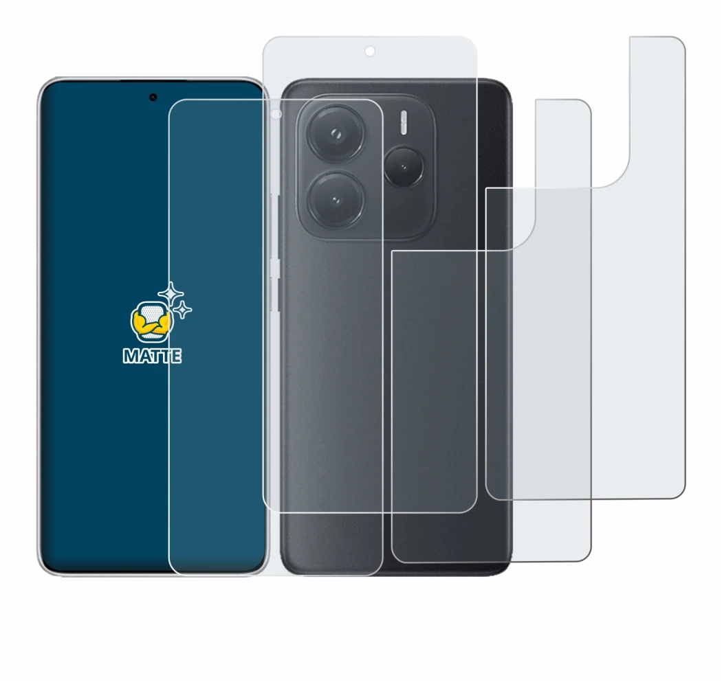 Immagine del dispositivo Xiaomi Redmi Note 14 (Fronte+Retro) con un'ampia varietà di protezioni per lo schermo.
