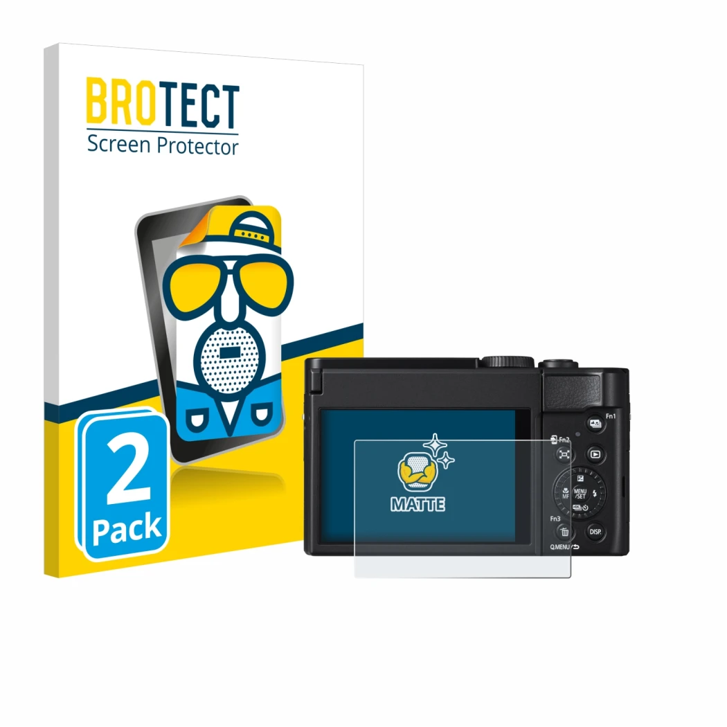 Parte frontale di una confezione del prodotto con il logo del marchio BROTECT. Accanto è raffigurato il dispositivo Panasonic 