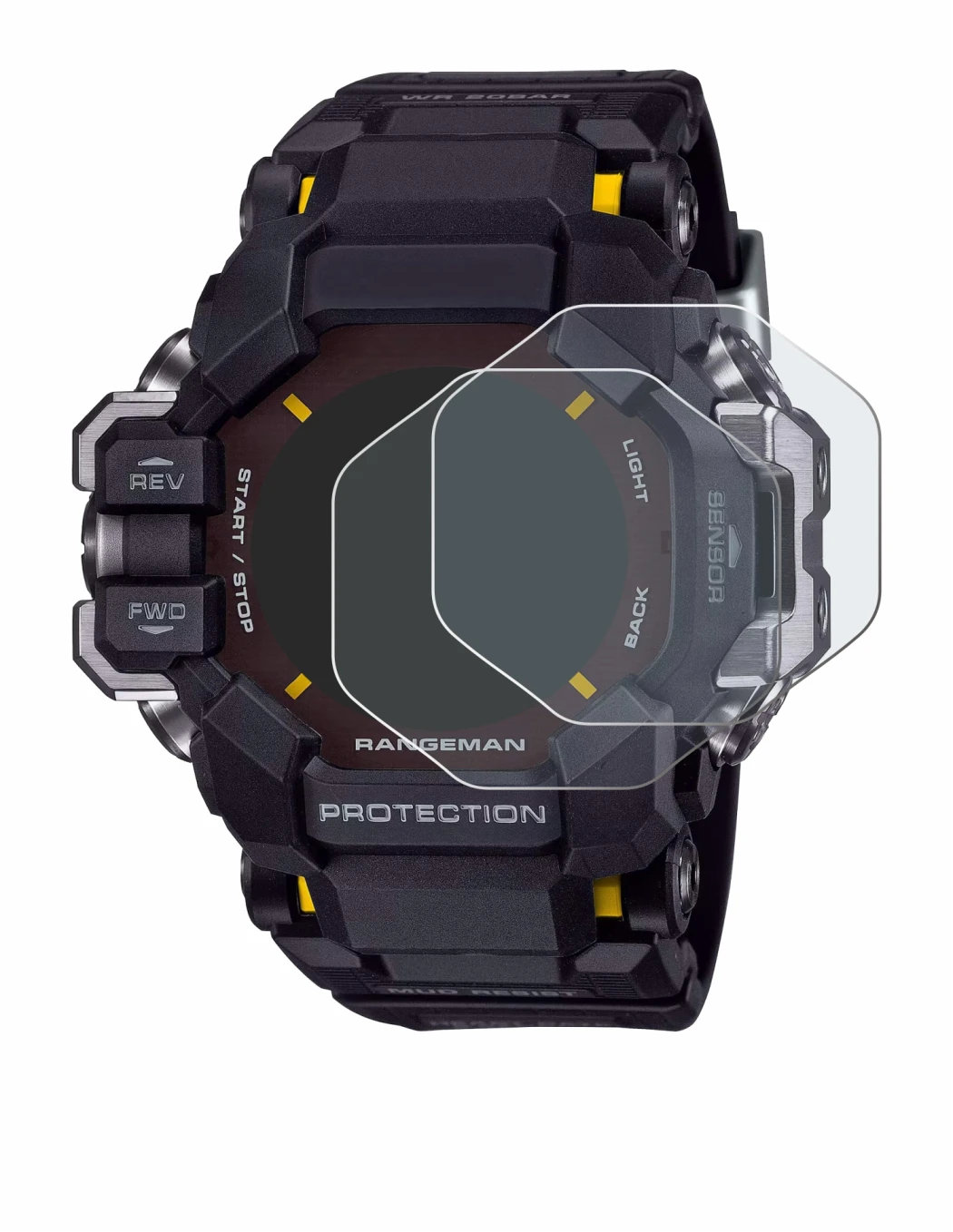 Immagine del dispositivo Casio G-Shock GPR-H 1000 con un'ampia varietà di protezioni per lo schermo.