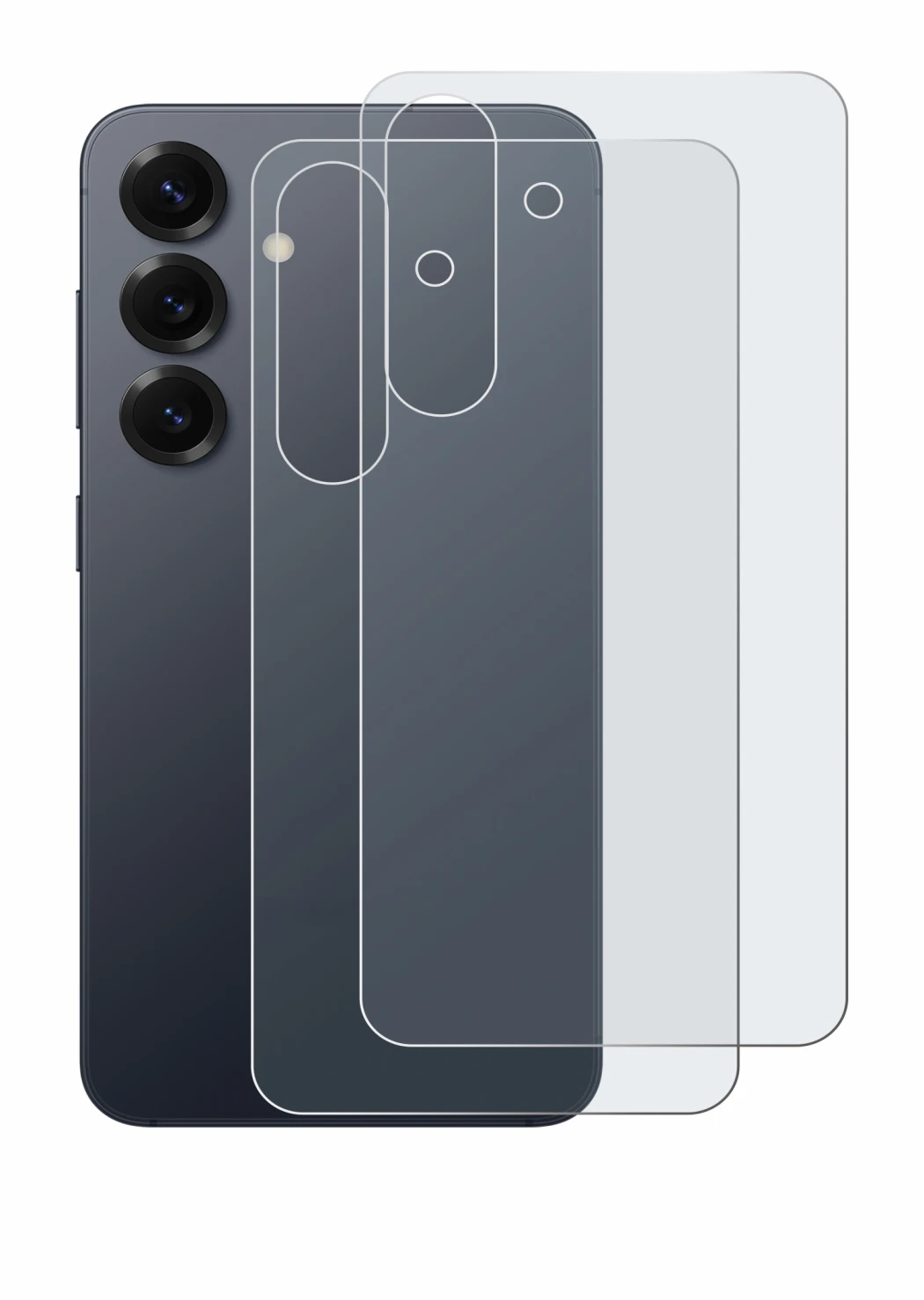 Immagine del dispositivo Samsung Galaxy S25 (Posteriore) con un'ampia varietà di protezioni per lo schermo.