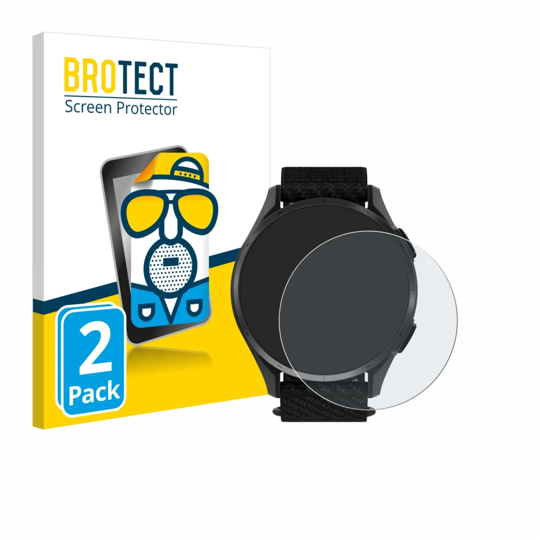 Parte frontale di una confezione del prodotto con il logo del marchio BROTECT. Accanto è raffigurato il dispositivo Garmin App