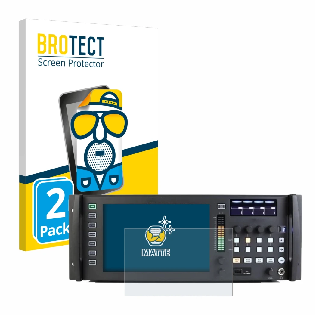 Parte frontale di una confezione del prodotto con il logo del marchio BROTECT. Accanto è raffigurato il dispositivo Behringer