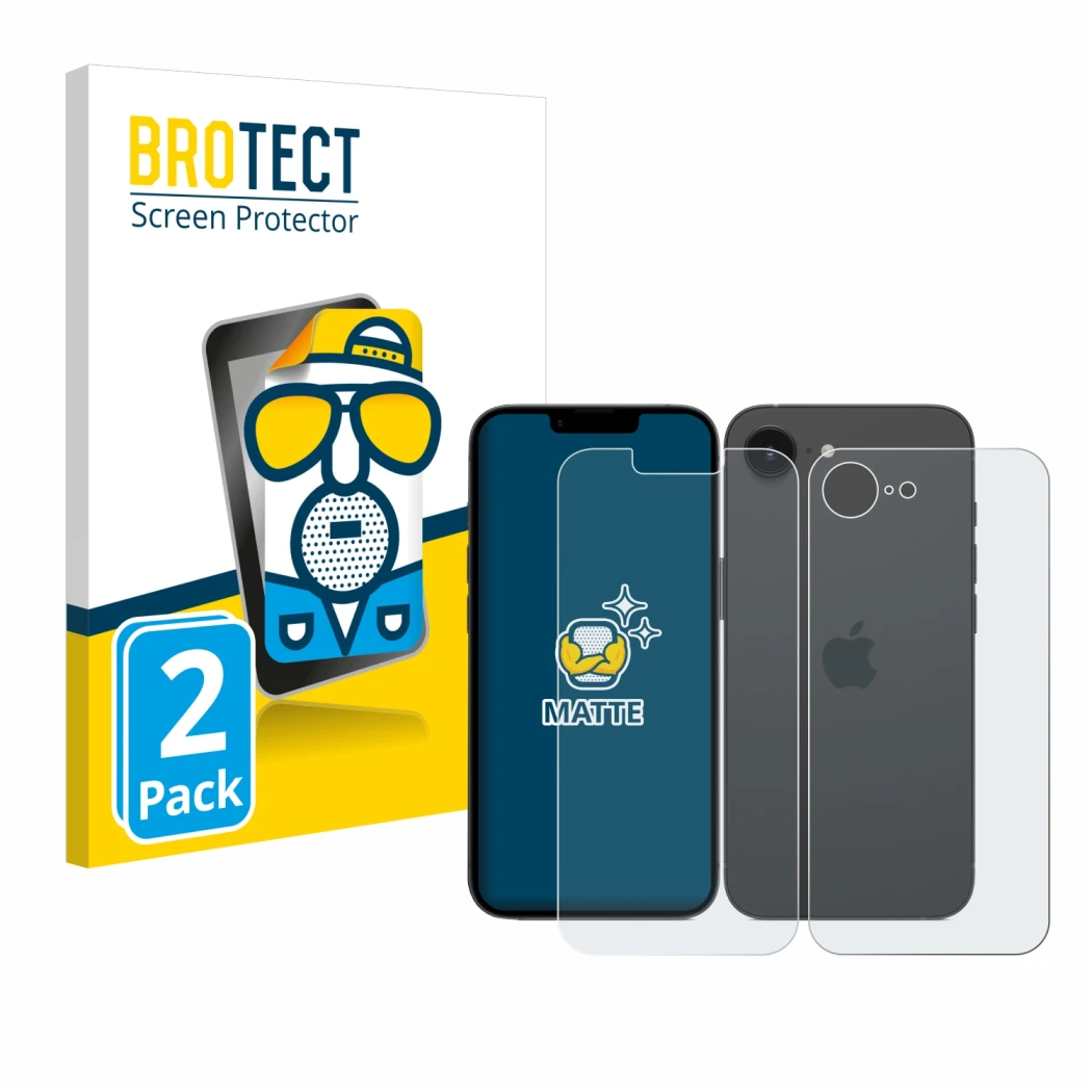 Parte frontale di una confezione del prodotto con il logo del marchio BROTECT. Accanto è raffigurato il dispositivo Apple iPho