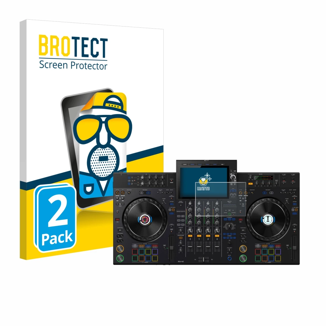 Parte frontale di una confezione del prodotto con il logo del marchio BROTECT. Accanto è raffigurato il dispositivo Pioneer XD