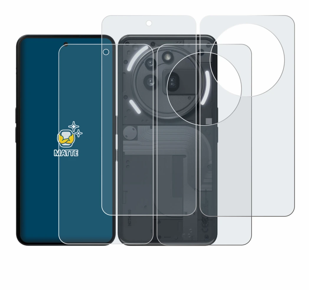 Immagine del dispositivo Nothing Phone (3a) Pro (Fronte+Retro) con un'ampia varietà di protezioni per lo schermo.