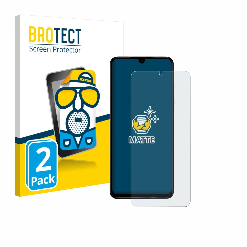 Parte frontale di una confezione del prodotto con il logo del marchio BROTECT. Accanto è raffigurato il dispositivo Xiaomi Poc