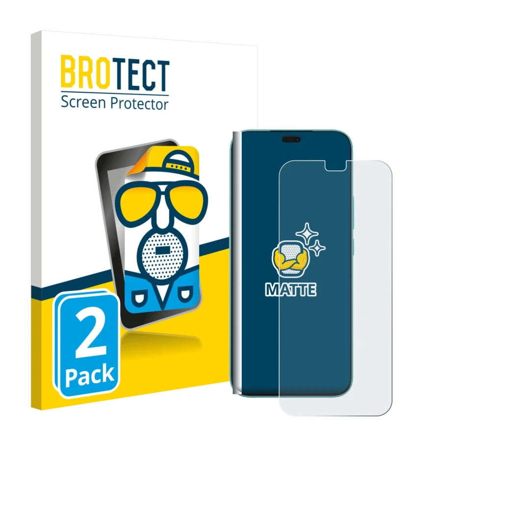 Parte frontale di una confezione del prodotto con il logo del marchio BROTECT. Accanto è raffigurato il dispositivo Honor 400 