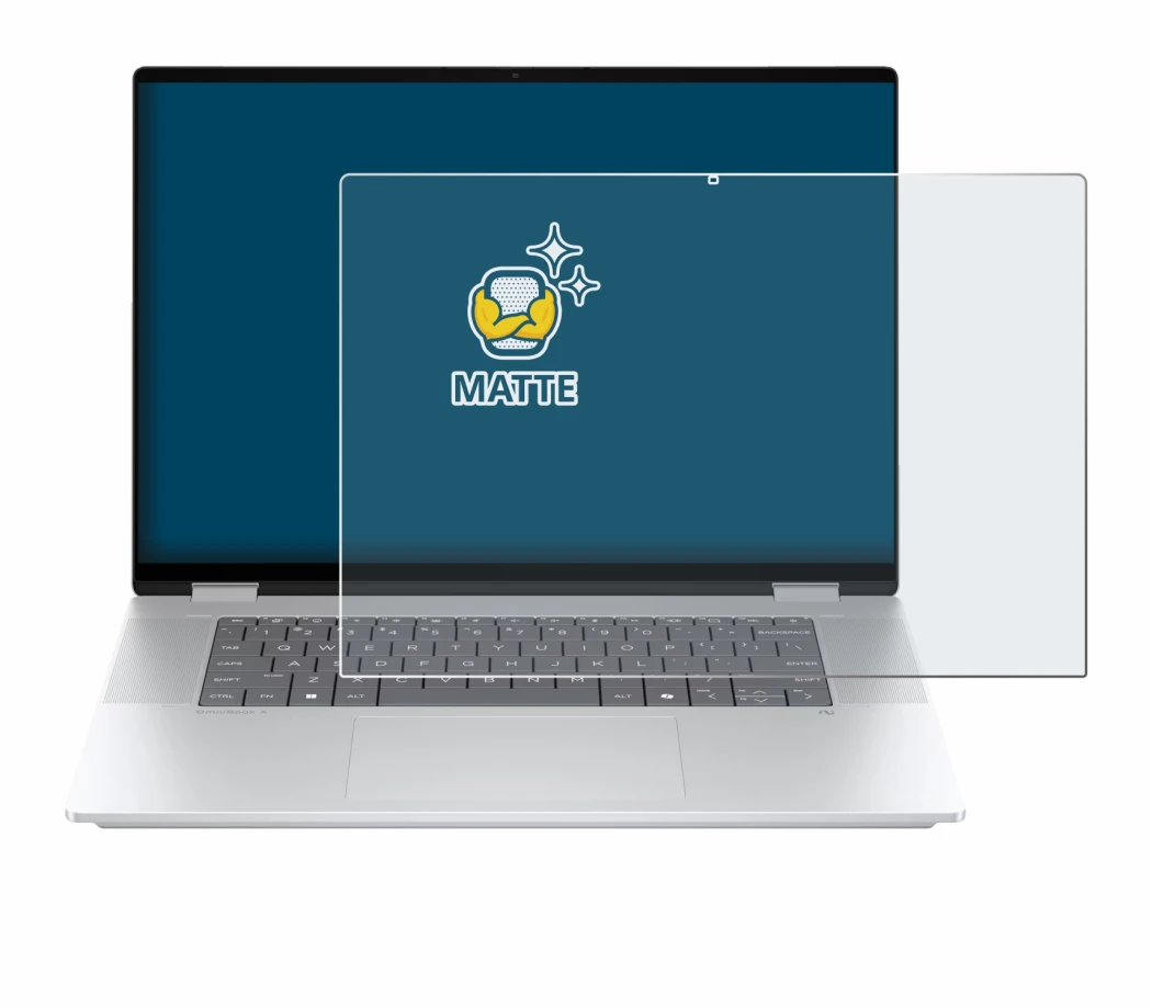 Immagine del dispositivo HP OmniBook X Flip 16-aX con un'ampia varietà di protezioni per lo schermo.