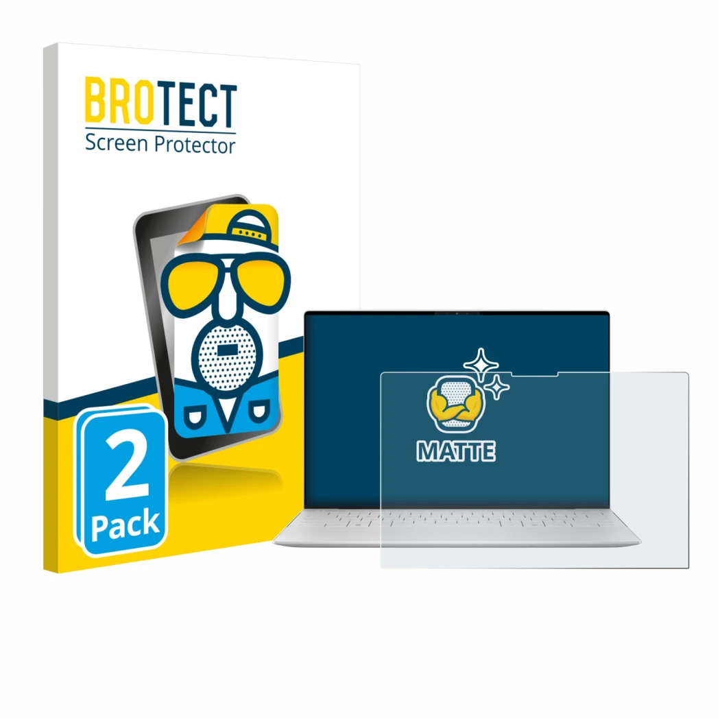 Parte frontale di una confezione del prodotto con il logo del marchio BROTECT. Accanto è raffigurato il dispositivo Dell XPS 1