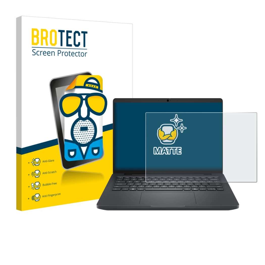 Parte frontale di una confezione del prodotto con il logo del marchio BROTECT. Accanto è raffigurato il dispositivo Dell Pro M