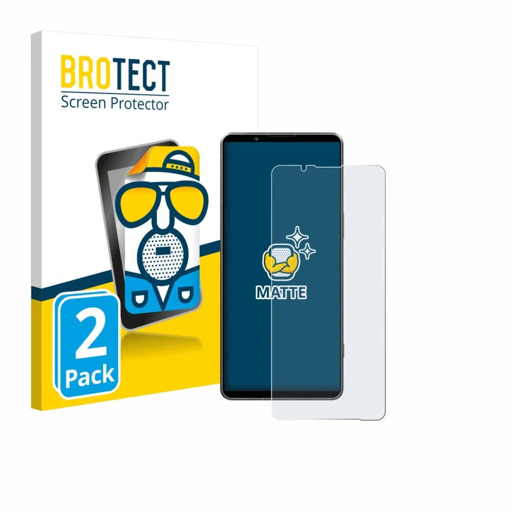 Parte frontale di una confezione del prodotto con il logo del marchio BROTECT. Accanto è raffigurato il dispositivo Sony Xperi