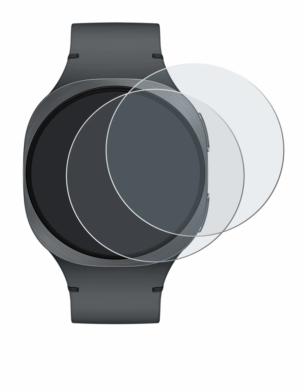 Immagine del dispositivo Samsung Galaxy Watch 8 (40 mm) con un'ampia varietà di protezioni per lo schermo.