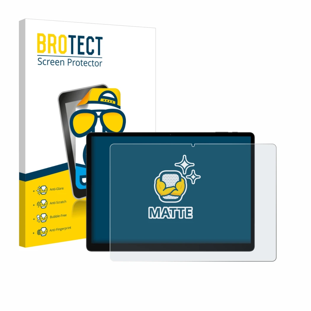 Parte frontale di una confezione del prodotto con il logo del marchio BROTECT. Accanto è raffigurato il dispositivo Doogee Tab