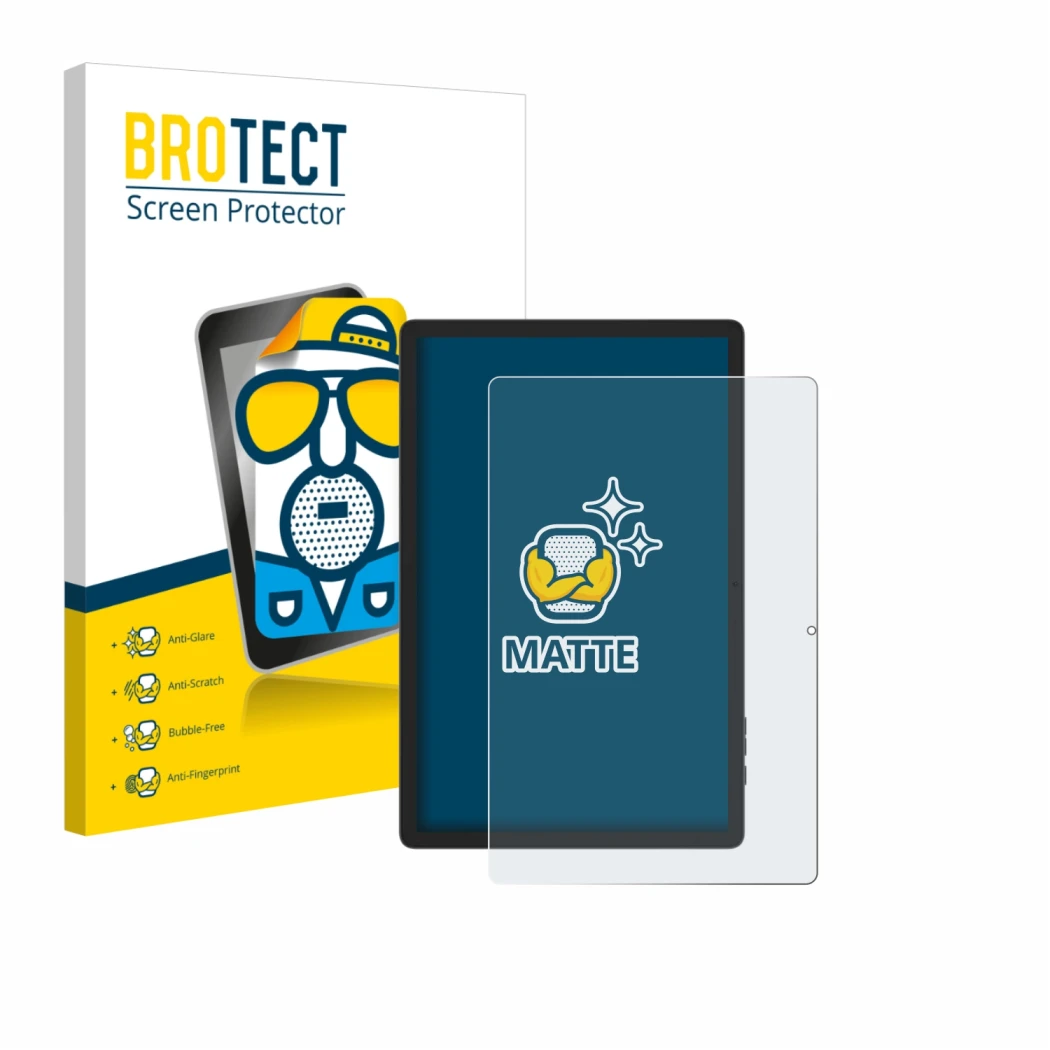 Parte frontale di una confezione del prodotto con il logo del marchio BROTECT. Accanto è raffigurato il dispositivo Doogee Tab