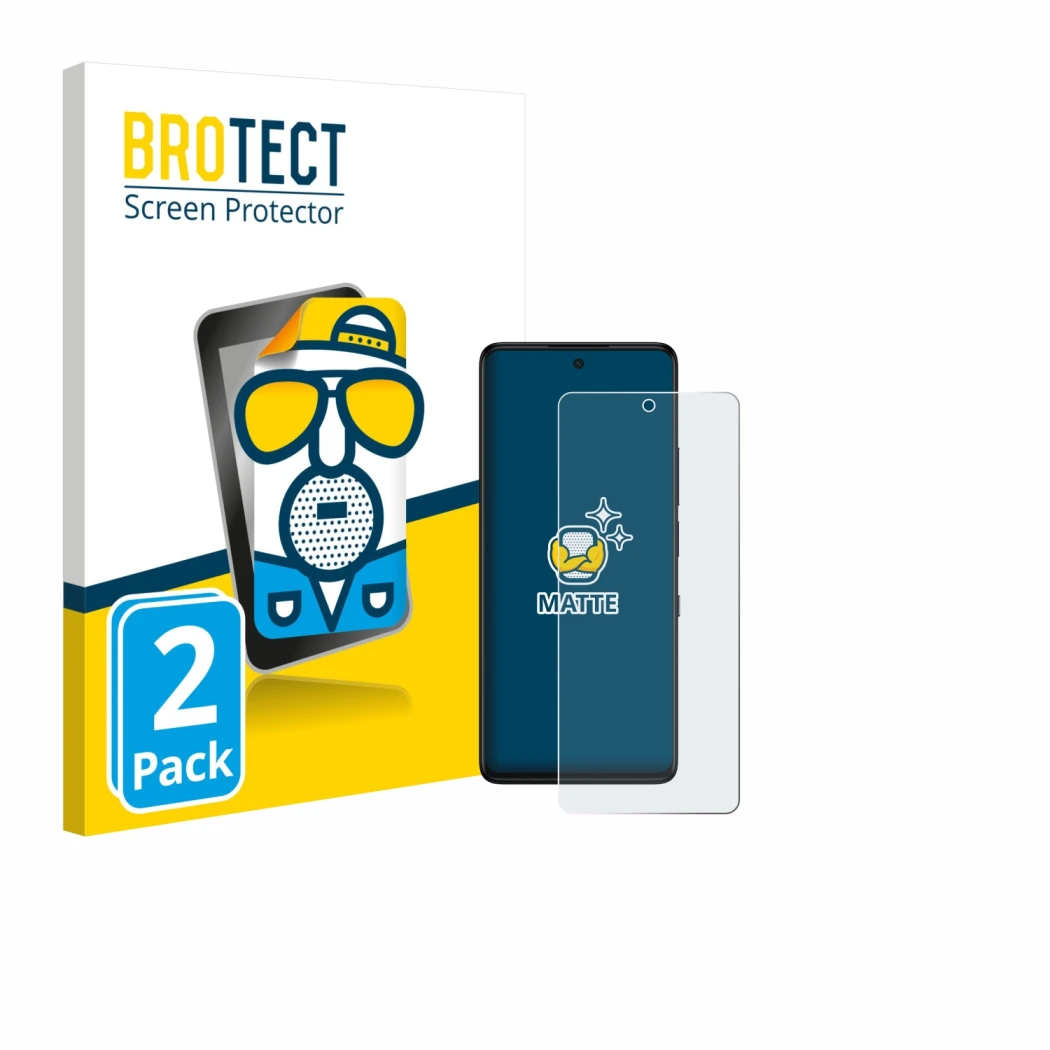 Parte frontale di una confezione del prodotto con il logo del marchio BROTECT. Accanto è raffigurato il dispositivo TCL 50 Pro