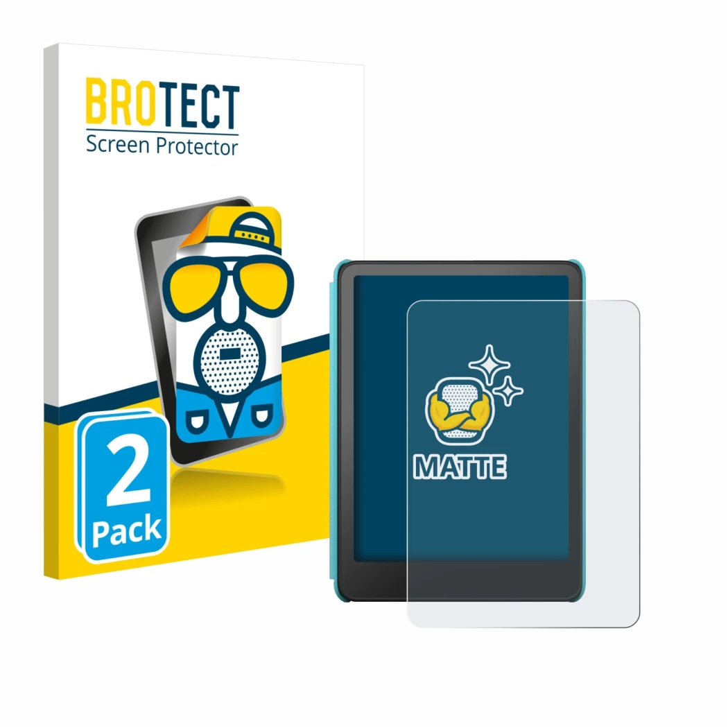 Parte frontale di una confezione del prodotto con il logo del marchio BROTECT. Accanto è raffigurato il dispositivo Amazon Kin