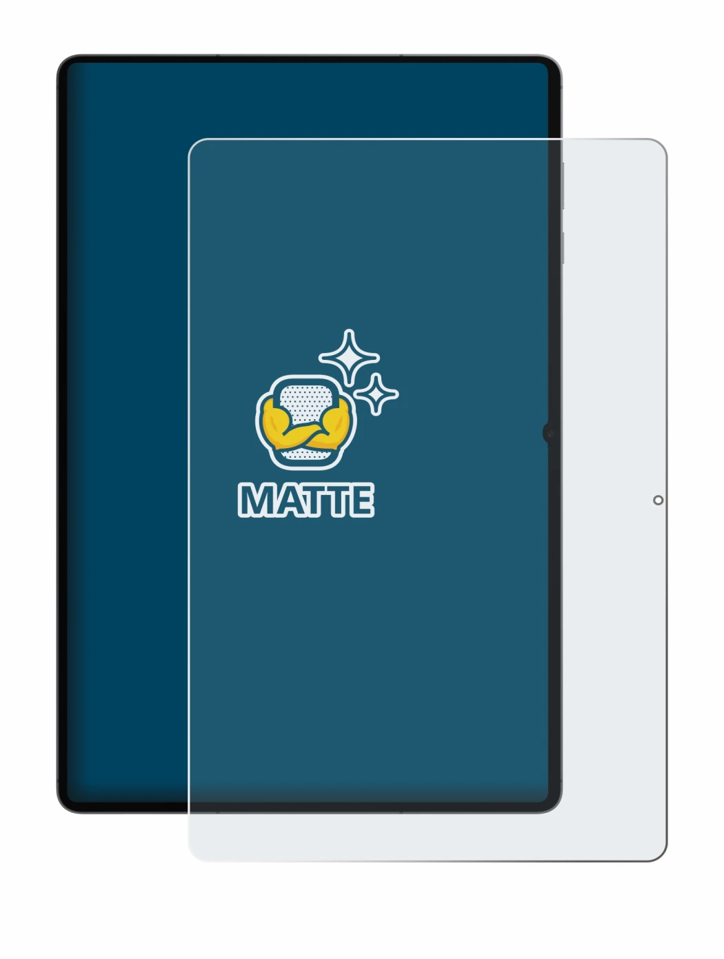 Immagine del dispositivo Samsung Galaxy Tab S11 Ultra (ritratto) con un'ampia varietà di protezioni per lo schermo.