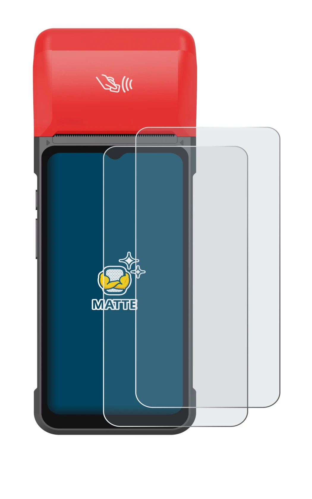 Immagine del dispositivo iMin Swift 2 Pro con un'ampia varietà di protezioni per lo schermo.