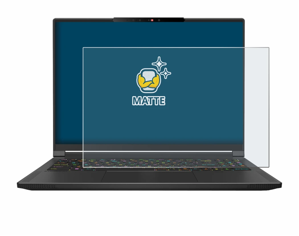 Immagine del dispositivo MSI Stealth A16 AI+ con un'ampia varietà di protezioni per lo schermo.