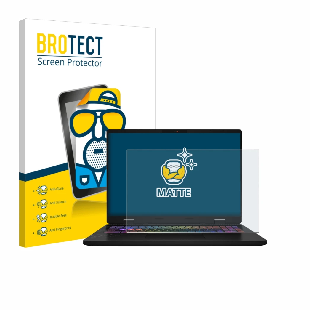 Parte frontale di una confezione del prodotto con il logo del marchio BROTECT. Accanto è raffigurato il dispositivo MSI Vector