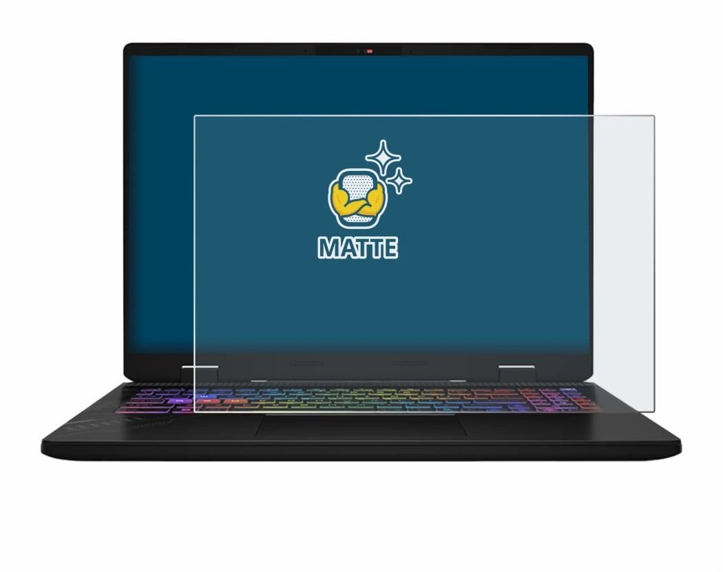 Immagine del dispositivo MSI Vector 16 HX AI con un'ampia varietà di protezioni per lo schermo.