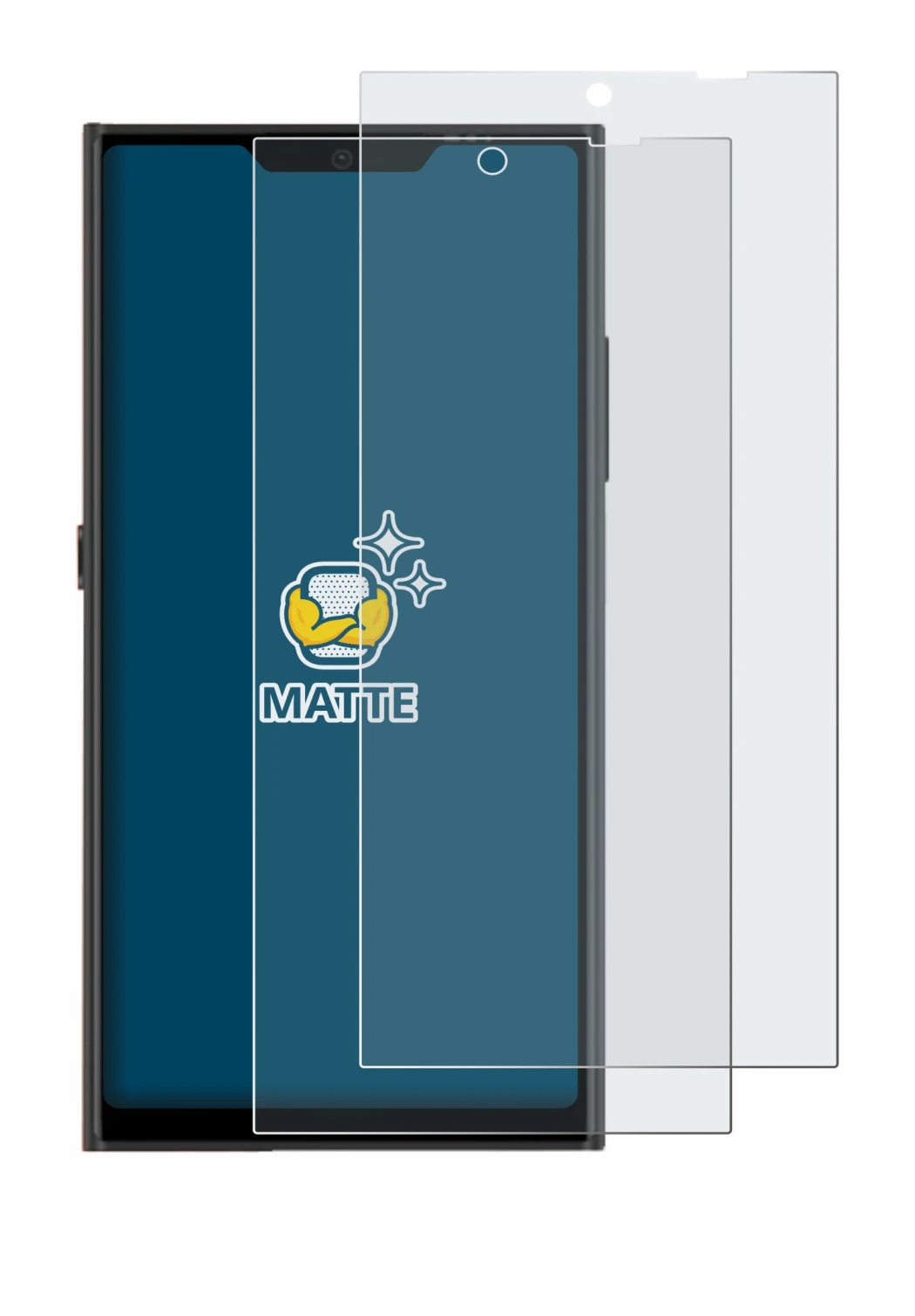 Immagine del dispositivo Jolla Phone con un'ampia varietà di protezioni per lo schermo.